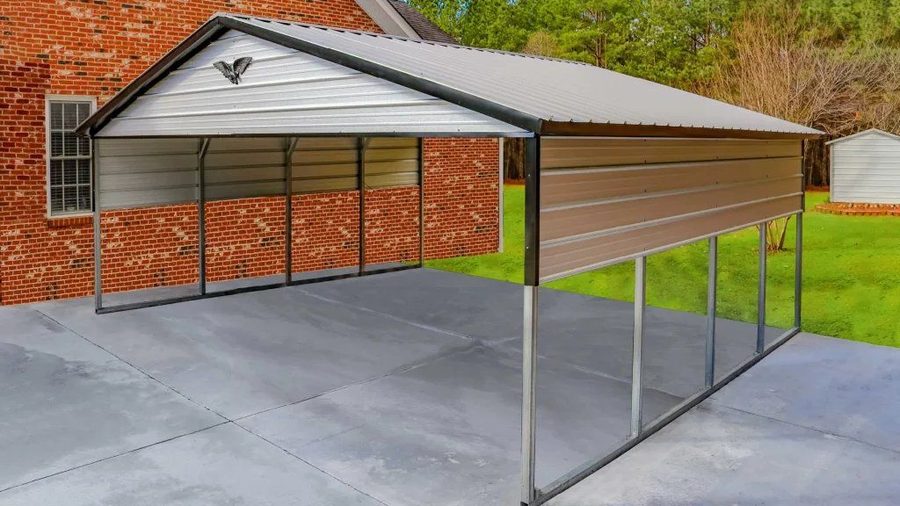 Vertical-roof metal carport with extended height