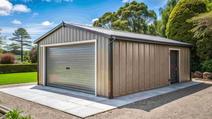 Stick-built detached garage with double doors